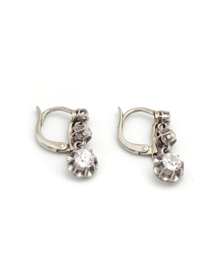 Orecchini Art Déco con tre diamanti da 0,72 ct in oro 18k e platino, gioielli antichi