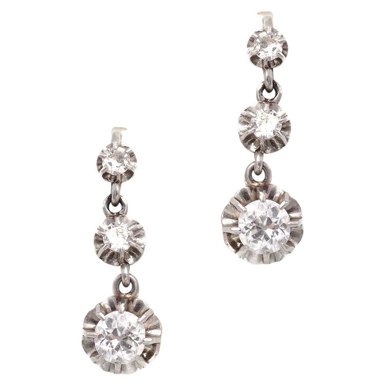 Orecchini Art Déco con tre diamanti da 0,72 ct in oro 18k e platino, gioielli antichi