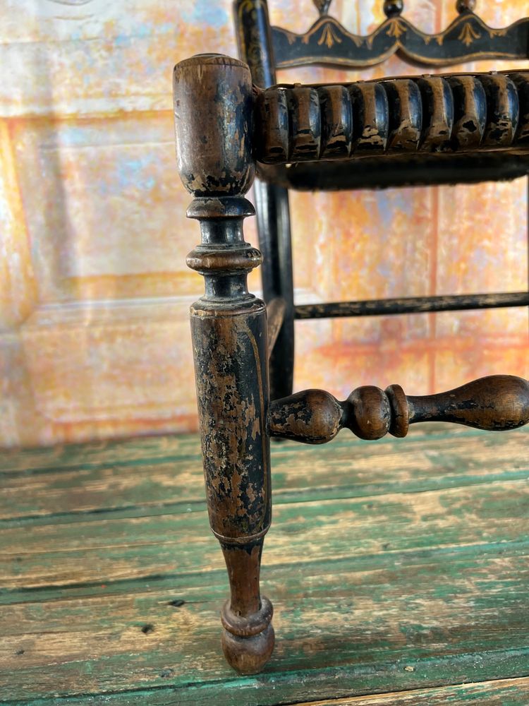 Sedia per bambini Napoleone III in legno annerito e intreccio di vimini – fine del XIX secolo