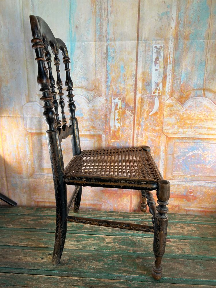 Sedia per bambini Napoleone III in legno annerito e intreccio di vimini – fine del XIX secolo