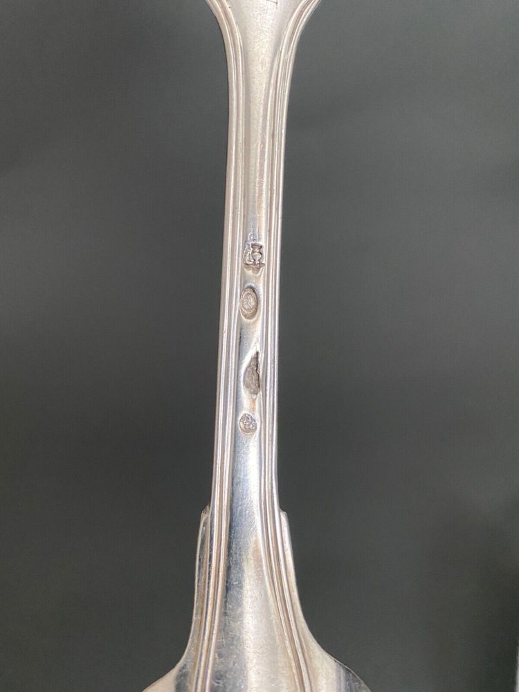 18th century solid silver stew spoon with Fermiers Généraux hallmarks