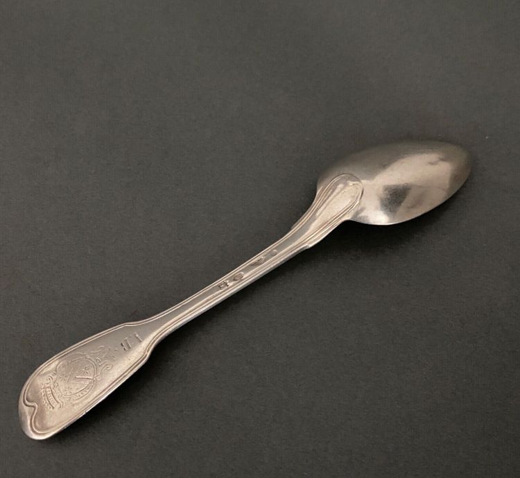 18th century solid silver stew spoon with Fermiers Généraux hallmarks