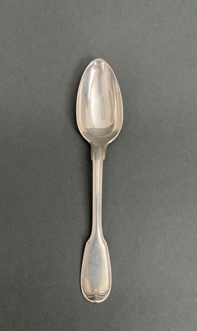 18th century solid silver stew spoon with Fermiers Généraux hallmarks