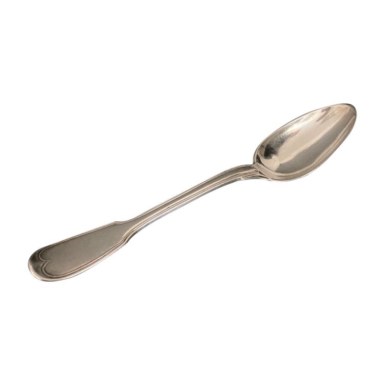 18th century solid silver stew spoon with Fermiers Généraux hallmarks