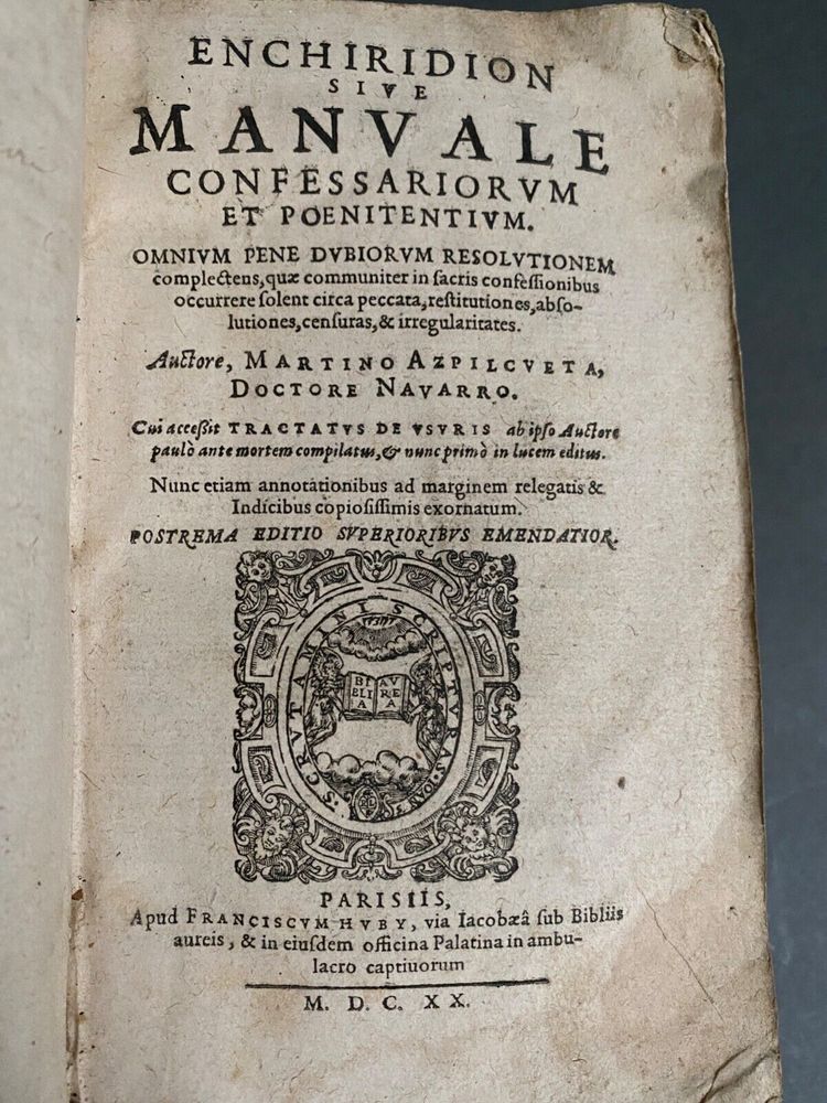 Livre Enchiridion Manuale Martino Azpilcueta Doctore Navarro Franci 1620