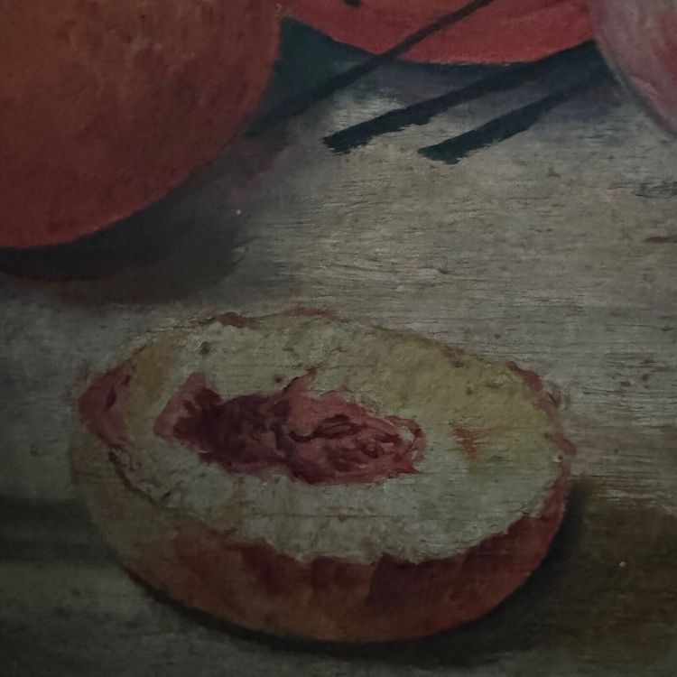 Olio su tela natura morta con frutta e fiori di L. Parize XX secolo