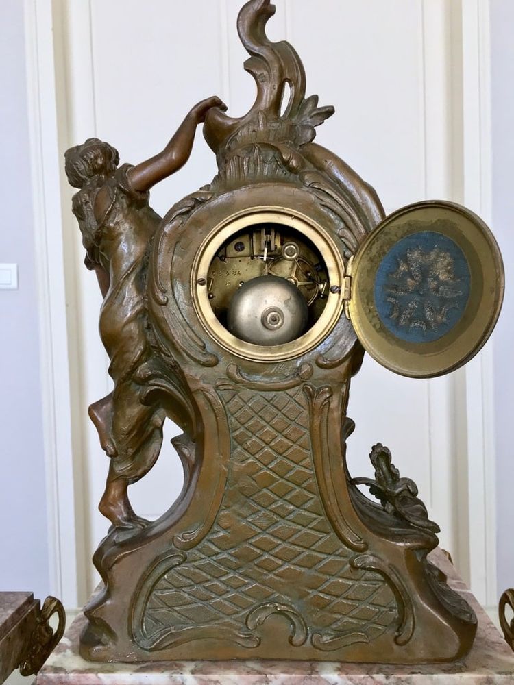 Art Nouveau Marble and Spelter Fireplace Set - 1900