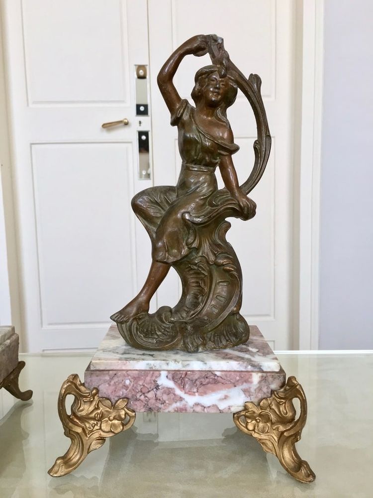 Art Nouveau Marble and Spelter Fireplace Set - 1900