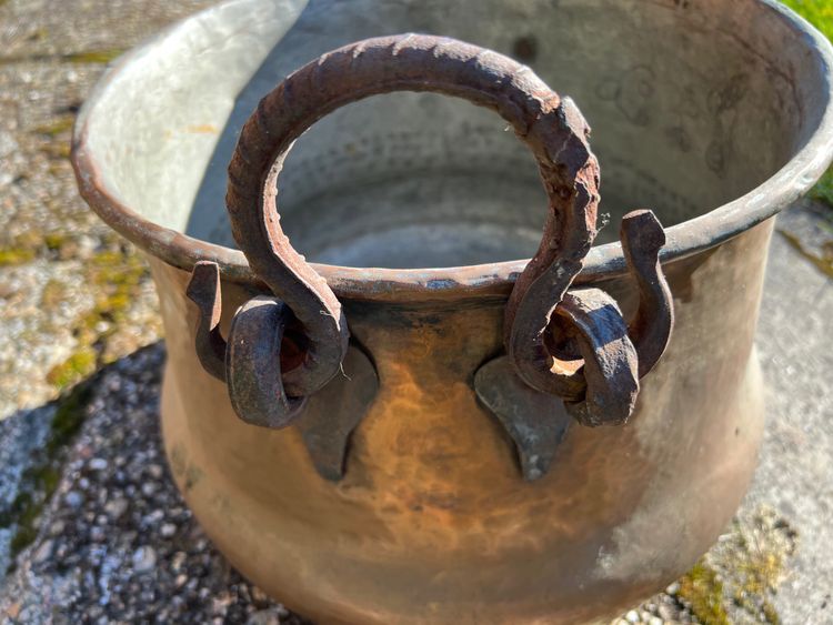 Marmite Ancienne en Cuivre, XIXe siècle – Intérieur Étain, Anses en Fer Forgé