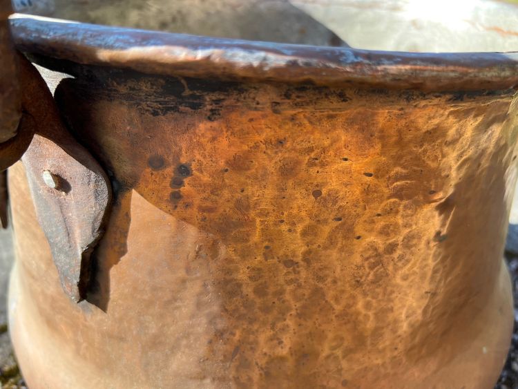 Marmite Ancienne en Cuivre, XIXe siècle – Intérieur Étain, Anses en Fer Forgé
