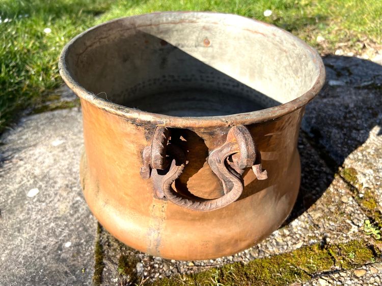 Marmite Ancienne en Cuivre, XIXe siècle – Intérieur Étain, Anses en Fer Forgé
