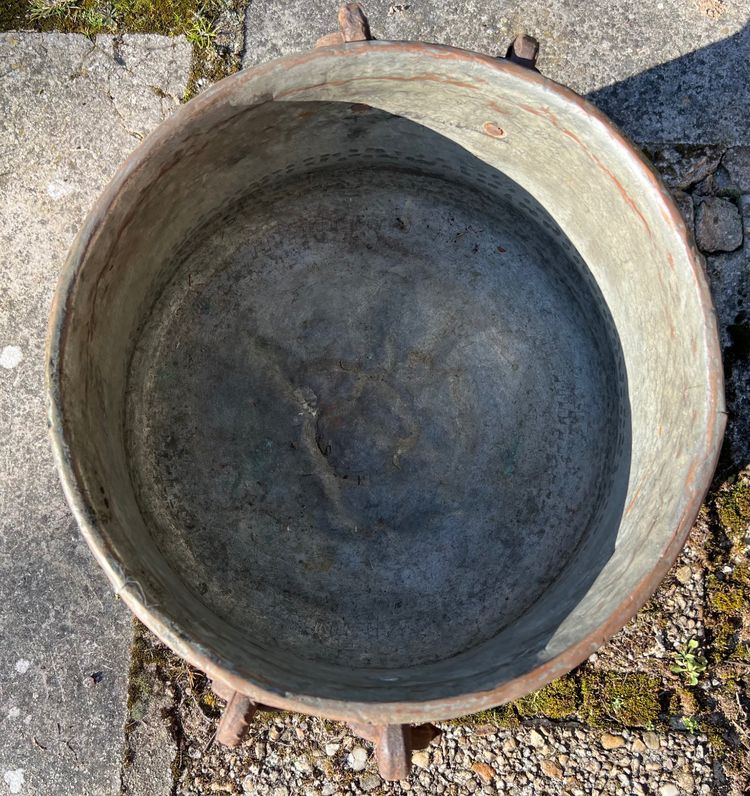 Marmite Ancienne en Cuivre, XIXe siècle – Intérieur Étain, Anses en Fer Forgé