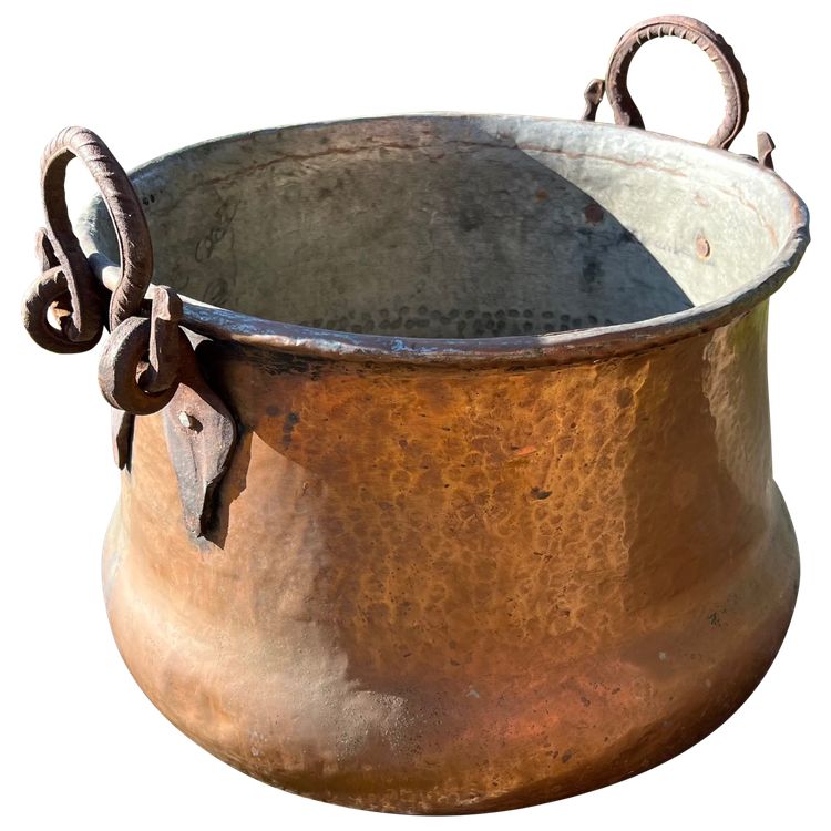 Marmite Ancienne en Cuivre, XIXe siècle – Intérieur Étain, Anses en Fer Forgé