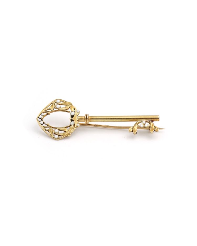 Broche clef Art Nouveau en or 18 karats et émail, or émaillé, Bijou Art Nouveau, bijou ancien 