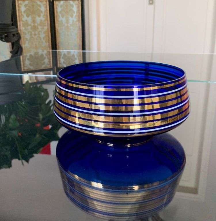 Decorative Bowl in Ultramarine Blue and Fine Gold Glass - Vintage