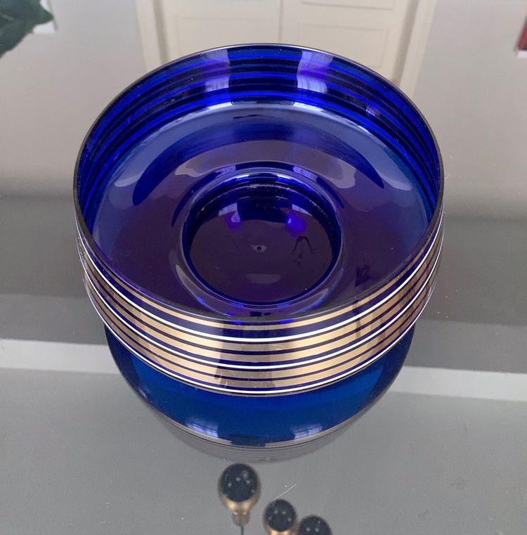 Decorative Bowl in Ultramarine Blue and Fine Gold Glass - Vintage