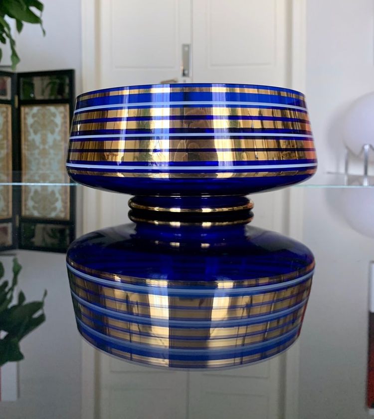 Decorative Bowl in Ultramarine Blue and Fine Gold Glass - Vintage