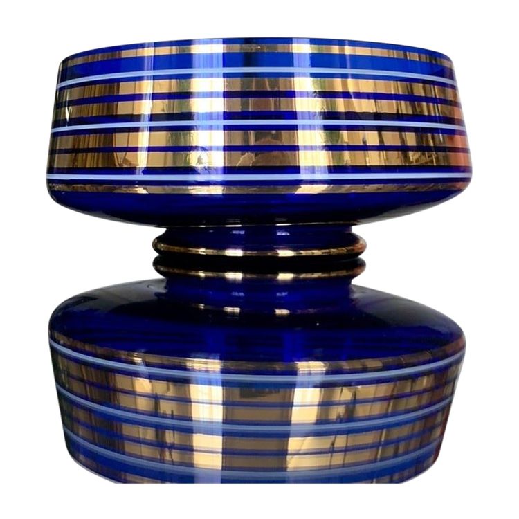 Decorative Bowl in Ultramarine Blue and Fine Gold Glass - Vintage