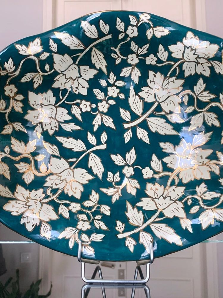 Tazza decorativa vintage in terracotta con decoro in oro zecchino - Deruta Italia