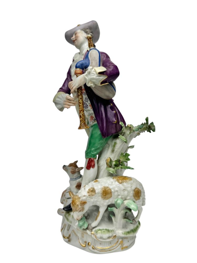 Meissen - Porcelain figure of a shepherd with bagpipes