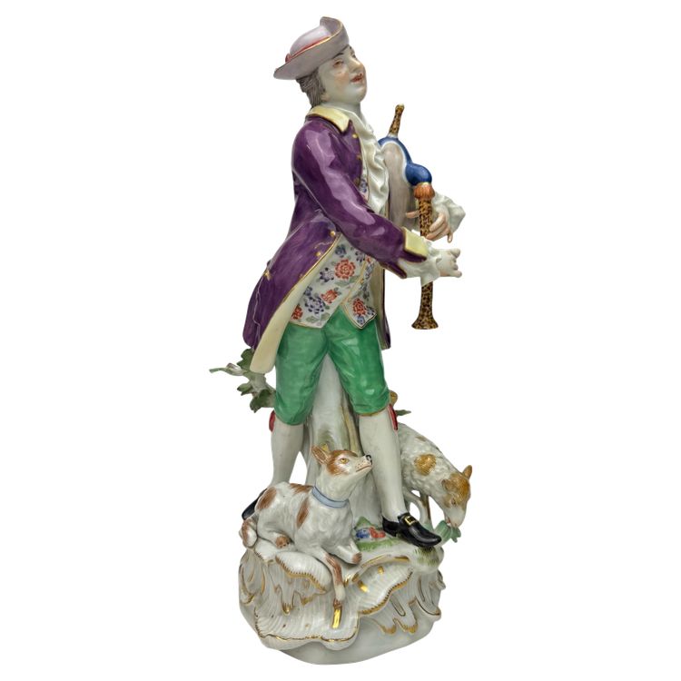 Meissen - Porcelain figure of a shepherd with bagpipes