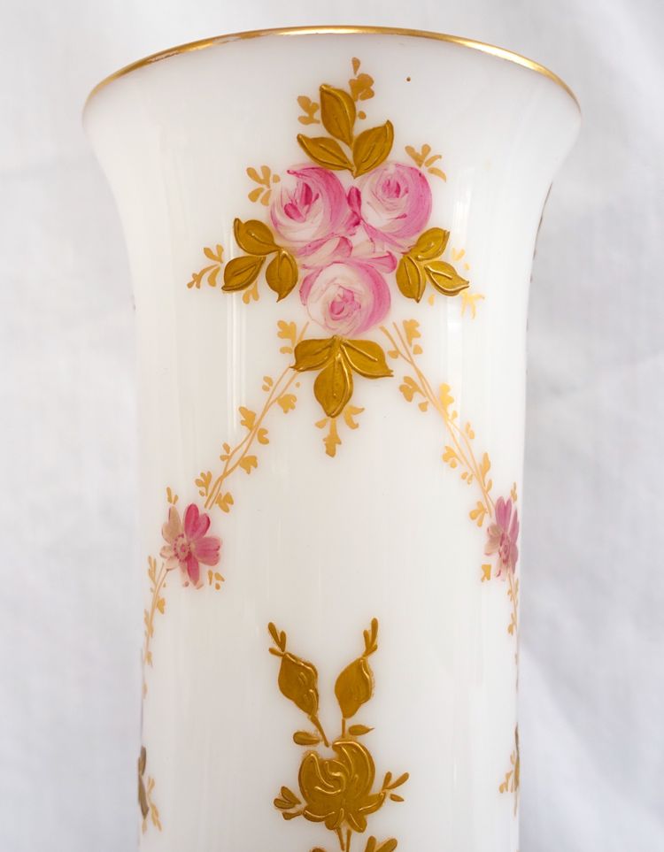 Saint Louis crystal vase - painted and gilded opaline - paper label