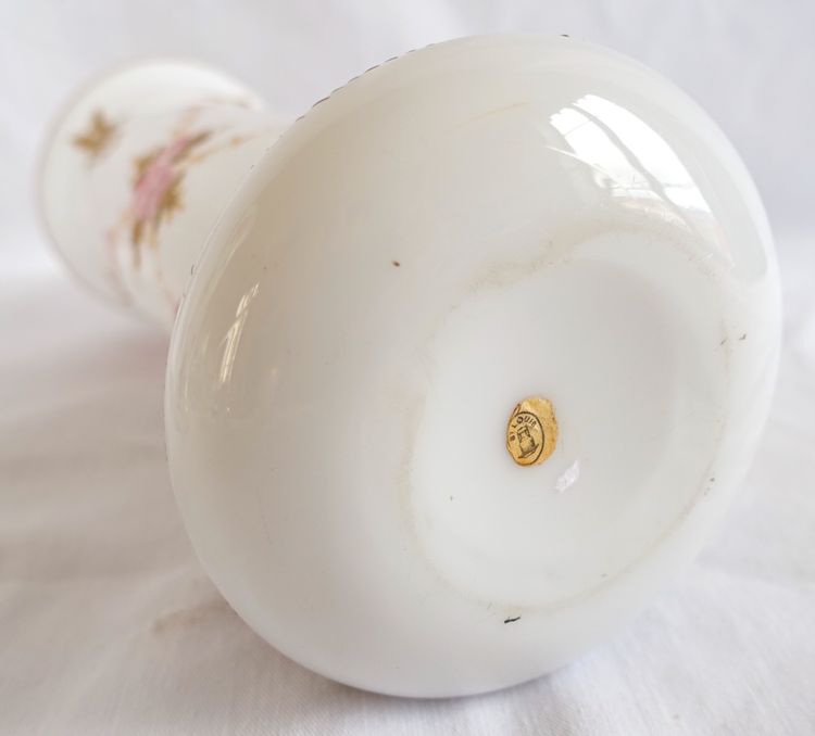 Saint Louis crystal vase - painted and gilded opaline - paper label