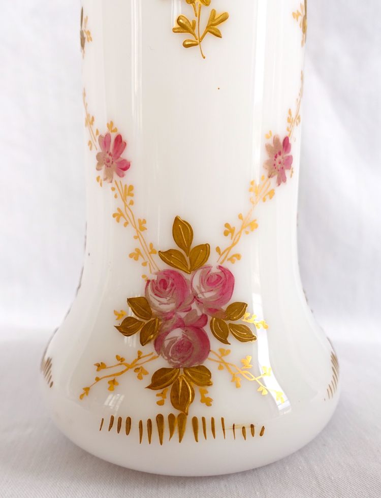 Saint Louis crystal vase - painted and gilded opaline - paper label
