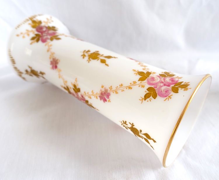 Saint Louis crystal vase - painted and gilded opaline - paper label