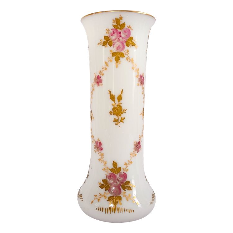 Saint Louis crystal vase - painted and gilded opaline - paper label