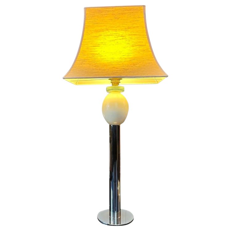 Lampada vintage a uovo di struzzo - Paralume a pagoda - Metallo cromato e vetro