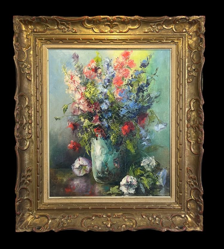 TABLEAU / PEINTURE / HUILE SUR TOILE REPRÉSENTANT UN BOUQUET DE FLEURS ENCADRÉ
