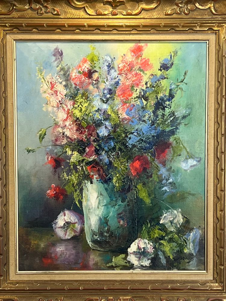 TABLEAU / PEINTURE / HUILE SUR TOILE REPRÉSENTANT UN BOUQUET DE FLEURS ENCADRÉ
