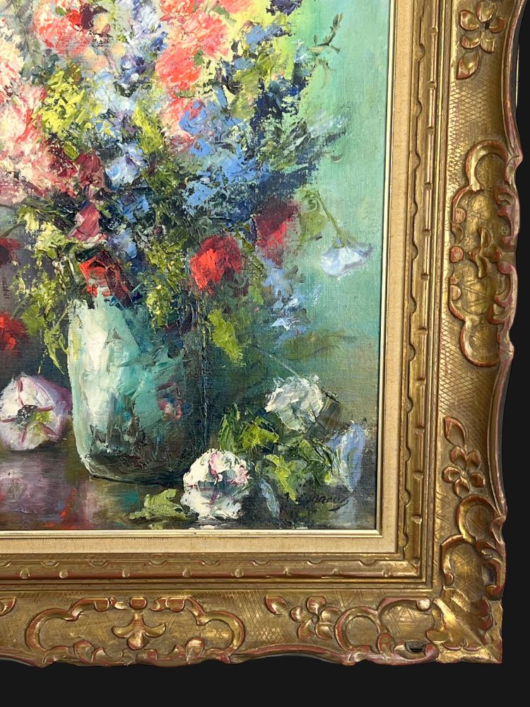 TABLEAU / PEINTURE / HUILE SUR TOILE REPRÉSENTANT UN BOUQUET DE FLEURS ENCADRÉ