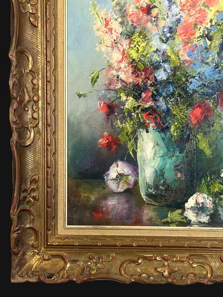 TABLEAU / PEINTURE / HUILE SUR TOILE REPRÉSENTANT UN BOUQUET DE FLEURS ENCADRÉ