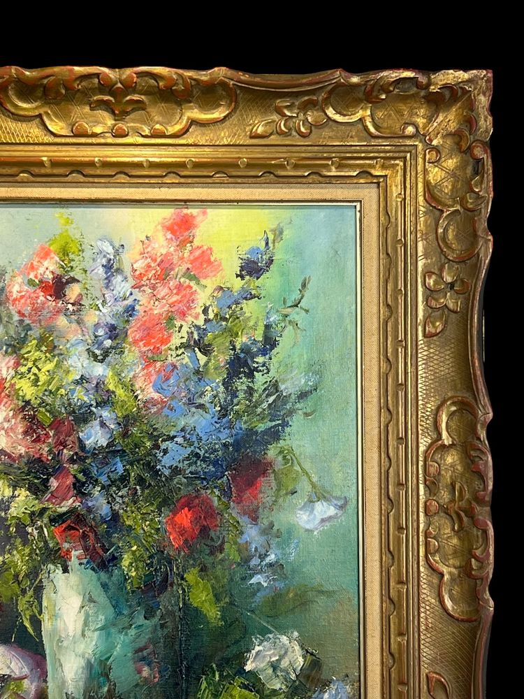 TABLEAU / PEINTURE / HUILE SUR TOILE REPRÉSENTANT UN BOUQUET DE FLEURS ENCADRÉ