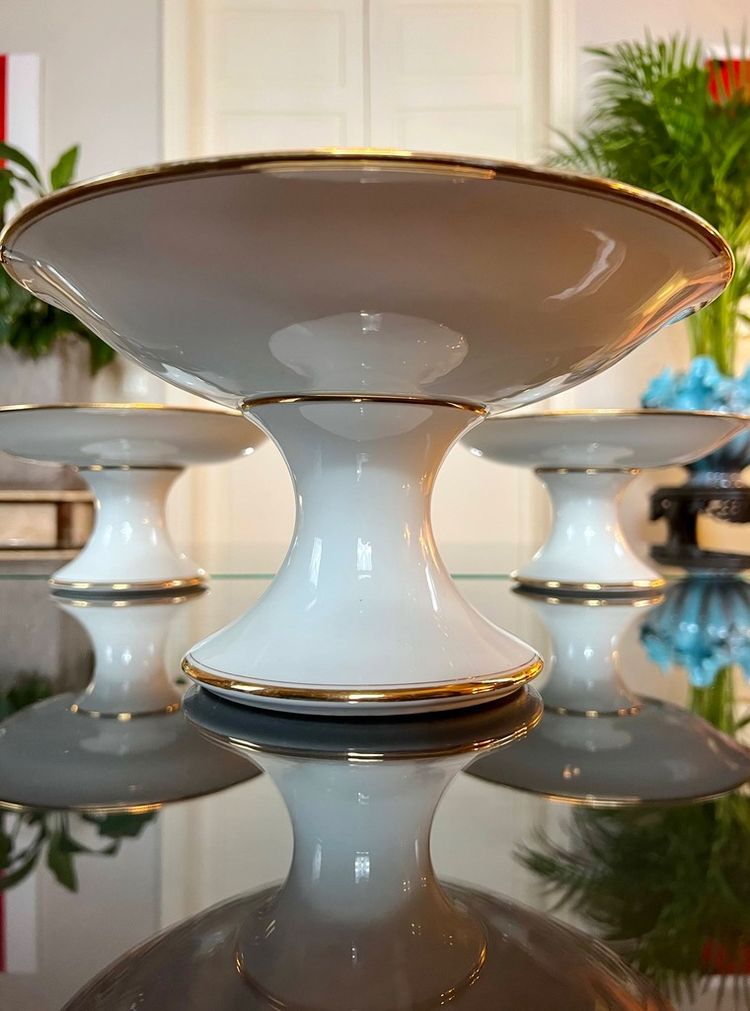 3 Compotiers En Porcelaine De Limoges - Décor Filets Or fin