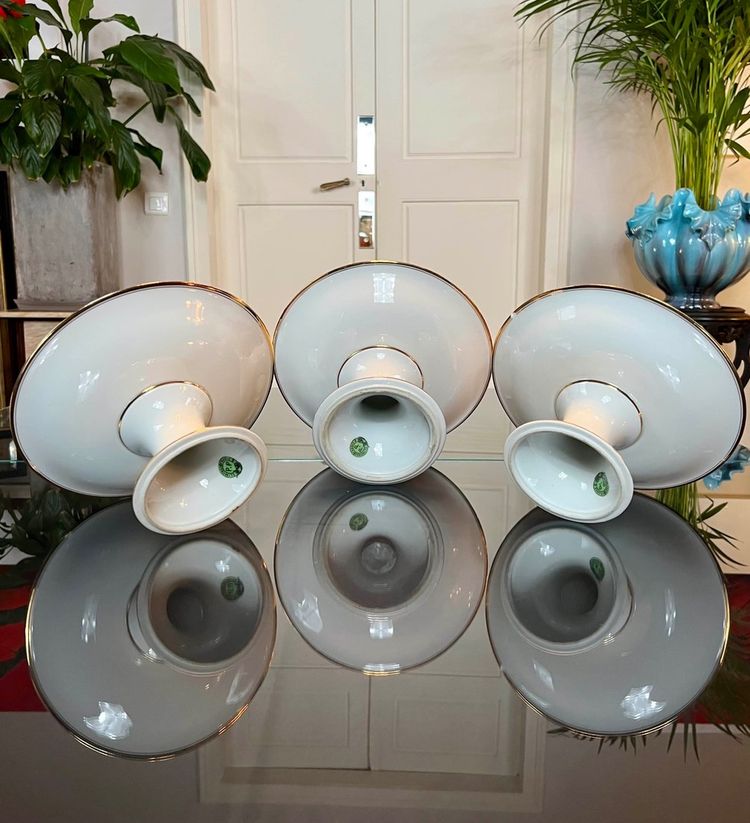 3 Compotiers En Porcelaine De Limoges - Décor Filets Or fin
