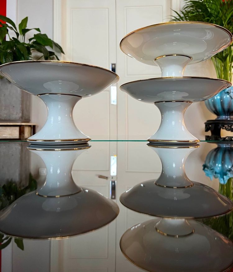3 Compotiers En Porcelaine De Limoges - Décor Filets Or fin
