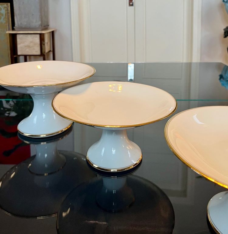 3 Compotiers En Porcelaine De Limoges - Décor Filets Or fin