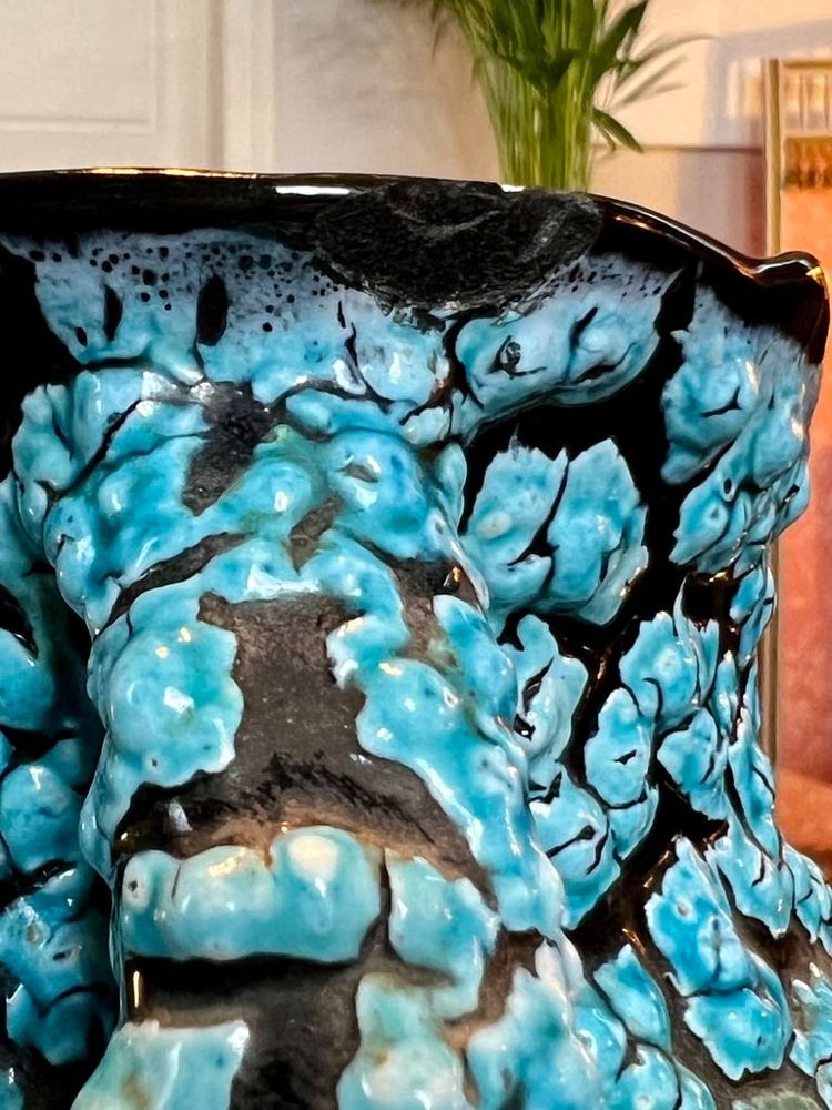 Vallauris Vintage Ceramic Vase - Blue Black