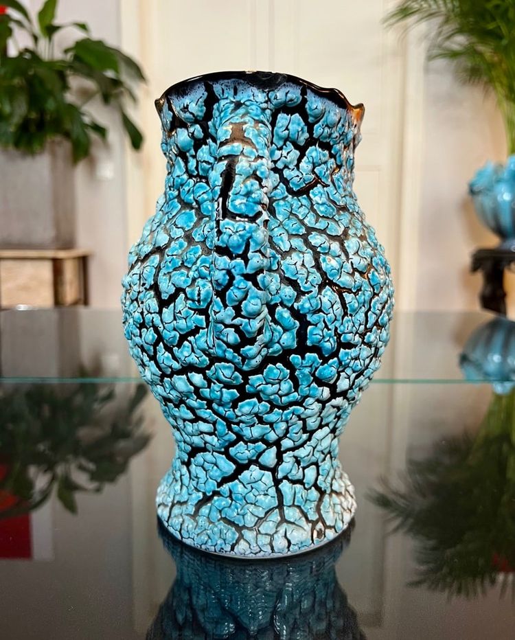 Vallauris Vintage Ceramic Vase - Blue Black
