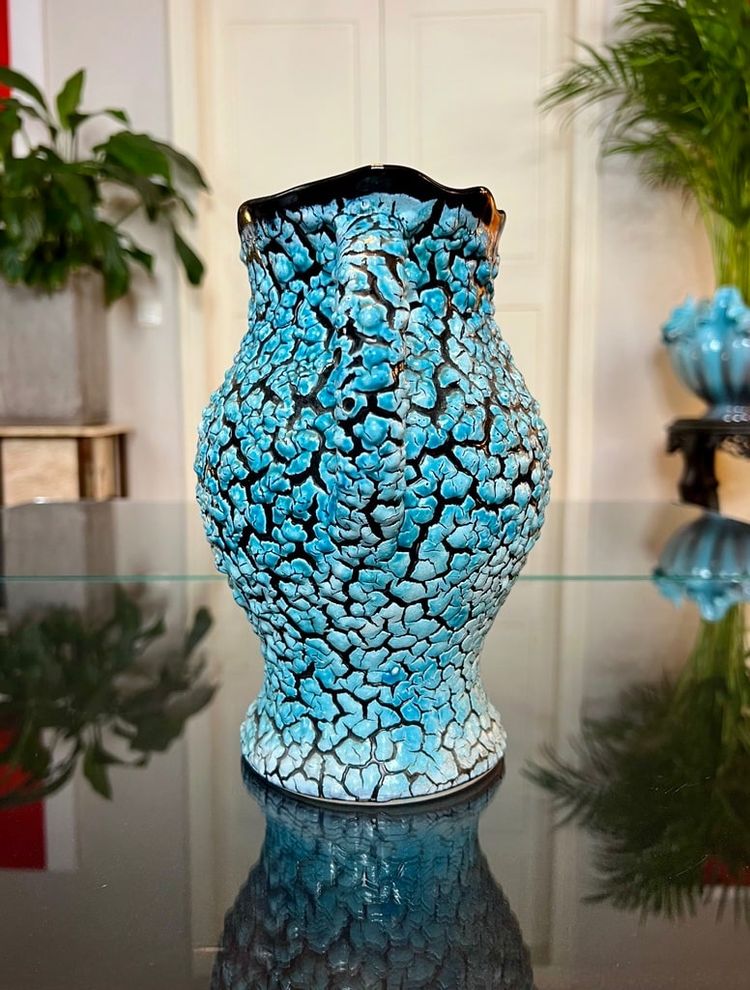 Vallauris Vintage Ceramic Vase - Blue Black