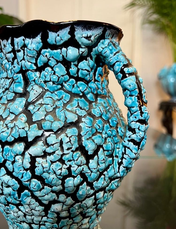Vallauris Vintage Ceramic Vase - Blue Black