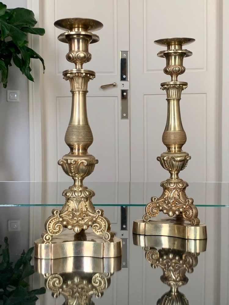 Pair Of Bronze Candlesticks - 19th Century