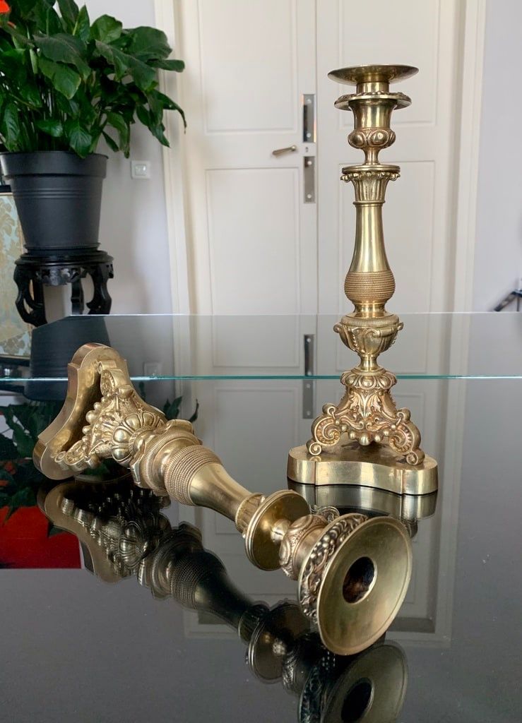 Pair Of Bronze Candlesticks - 19th Century