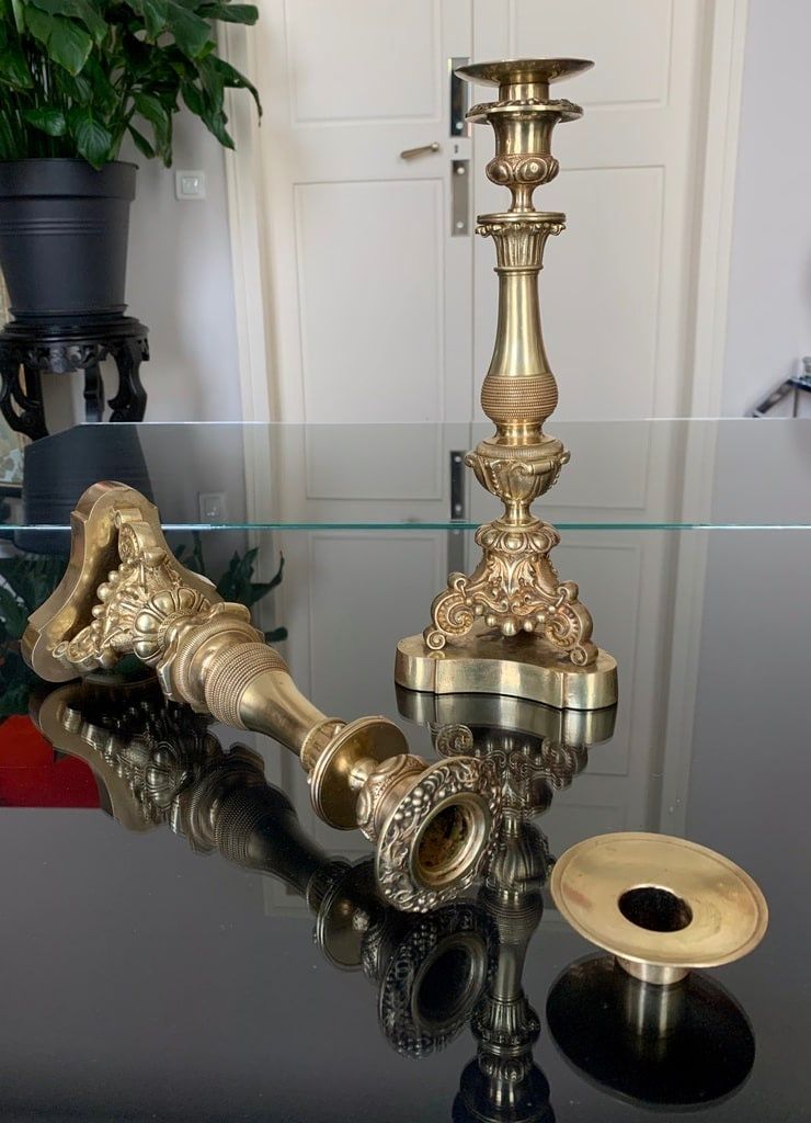 Pair Of Bronze Candlesticks - 19th Century