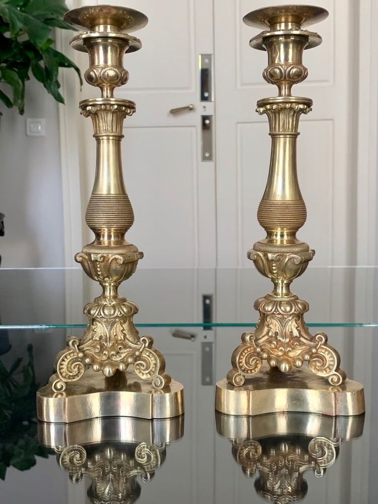 Pair Of Bronze Candlesticks - 19th Century
