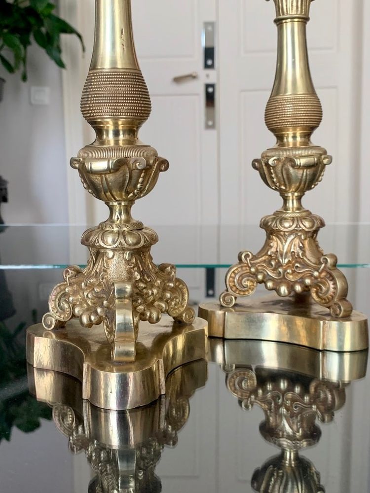 Pair Of Bronze Candlesticks - 19th Century
