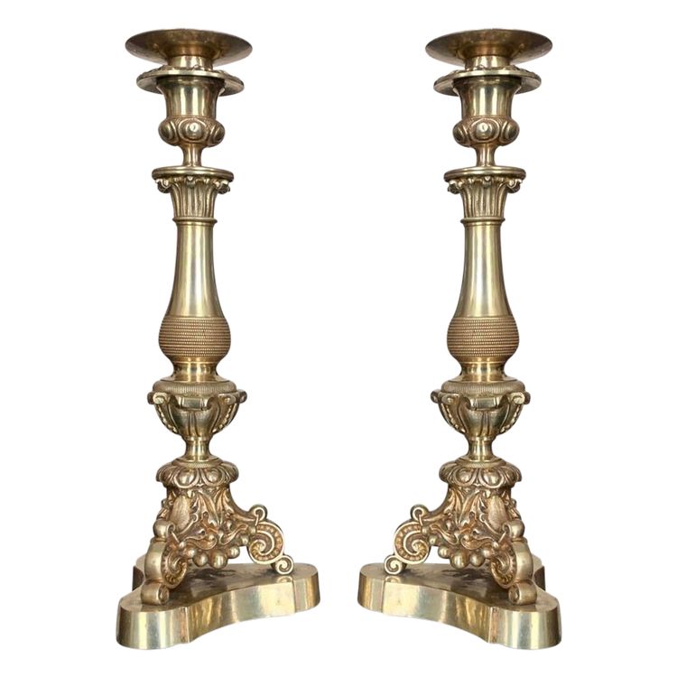 Pair Of Bronze Candlesticks - 19th Century